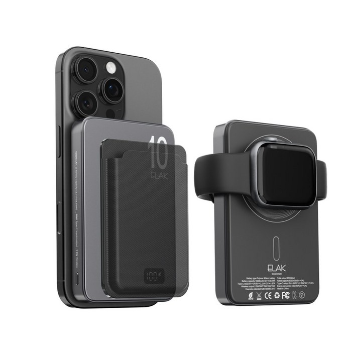 엘락 3in1 초슬림 초경량 무선 자석 맥세이프 고속 충전 5000mAh 보조배터리 에어팟충전 애플워치충전, 10,000mAh 티타늄블랙 엘락 3in1 초슬림 초경량 무선 자석 맥세이프 고속 충전 5000mAh 보조배터리 에어팟충전 애플워치충전, 10,000mAh 티타늄블랙