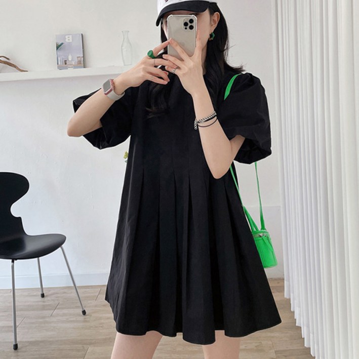 라라홀리 로맨틱 벌룬소매 루즈핏 핀턱 반팔 원피스