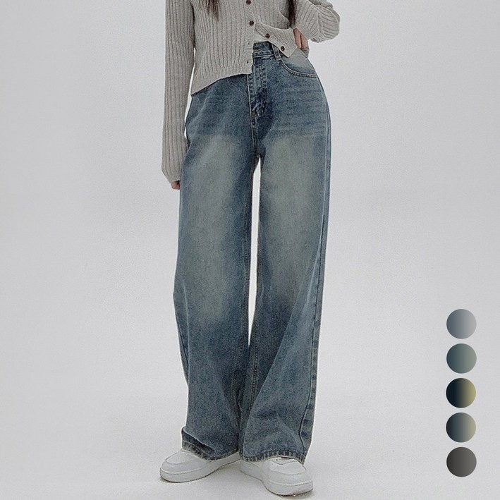코모도 여성 와이드 청바지 뒷밴딩 롱 데님 팬츠 ( 3단기장 )