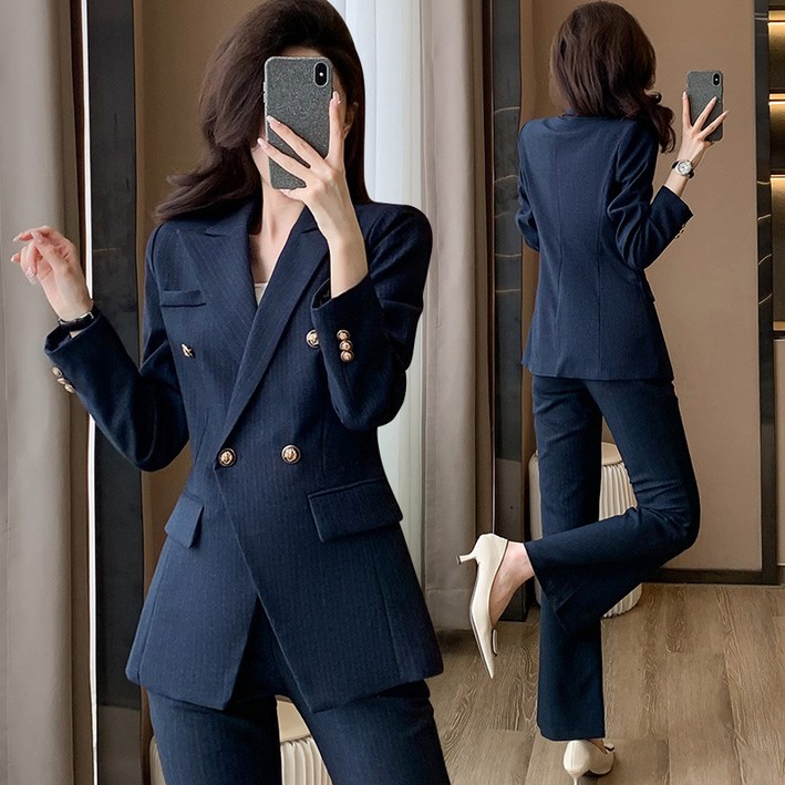그루밍 grooming 여성 고급 스트라이프 슈트 정장 전문 투피스 세트