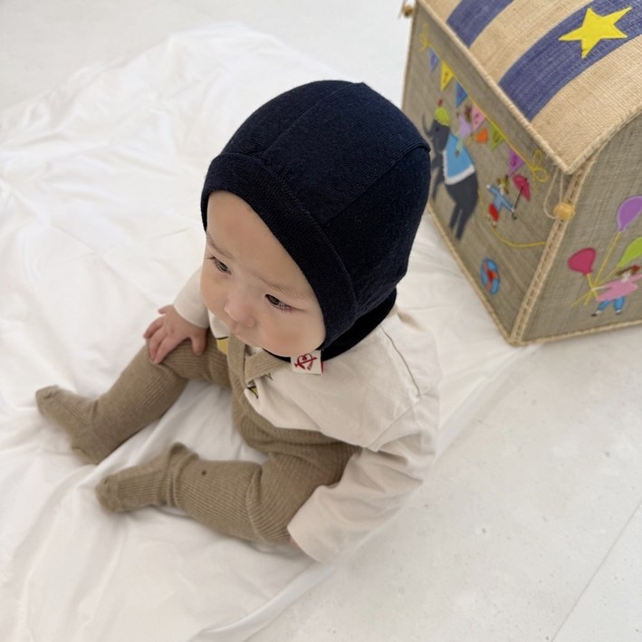 어텀31 아기 유아 만두핏 얇은 바라클라바 울 100% 겨울 방한 니트 모자