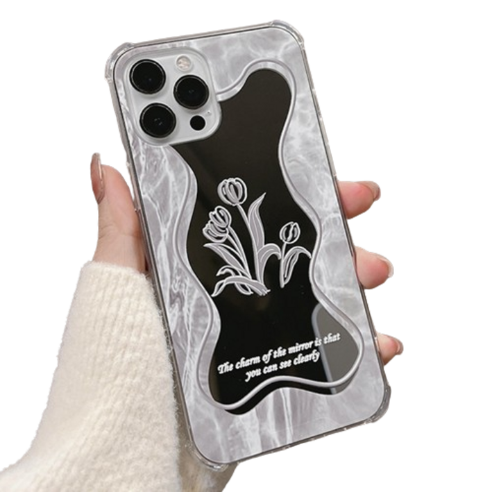 아이폰 14 14프로 드로잉 튤립 웨이브 미러 충격 보호 케이스 아이폰13 12 11 프로 맥스 XS XR SE2 SE3 8 7