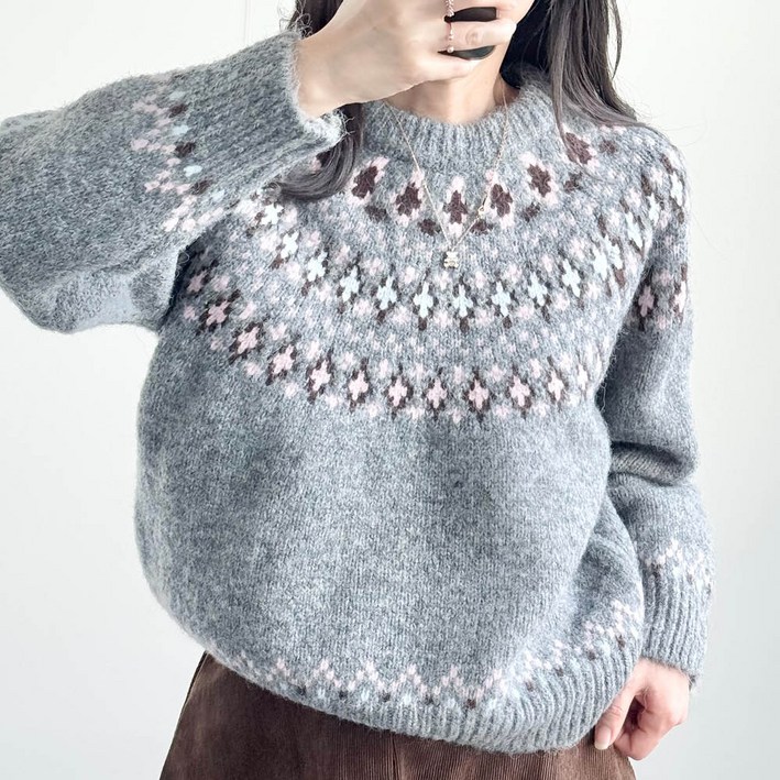 모니크 여성 노르딕니트 여성니트 노르딕티셔츠 니트 북유럽 패턴 노르딕 티셔츠 노르딕패션 노르딕아일랜드 아일랜드 스웨터 라운드 여성니트티 여성스웨터 여성티셔츠 니트티셔츠 라운드넥니트