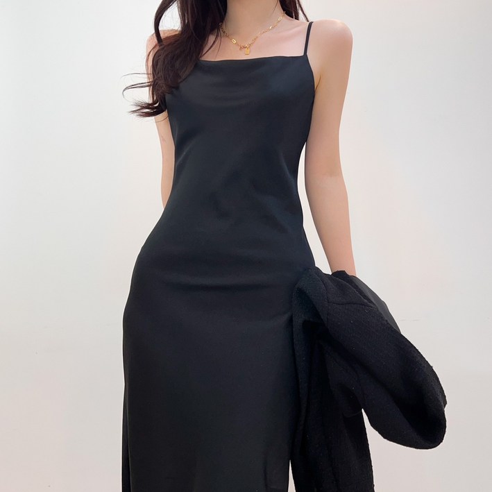 투디 새틴 끈조절 머메이드 드레이프 나시 롱원피스, 3color