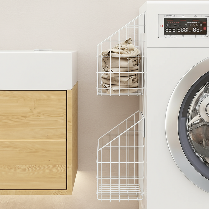 라슈에뜨 공중부양 자석 빨래바구니 바구니 무타공 세탁기 마그네틱 빨래 바스켓, 화이트 31 x 18  x 33 cm