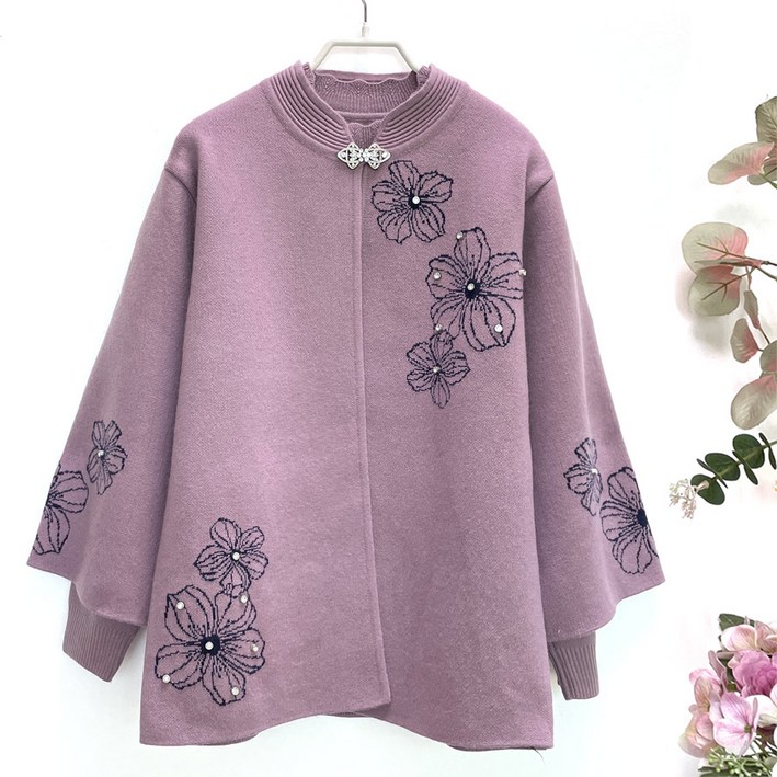 국민할매  할머니옷 엄마옷 큰꽃 핫픽스 니트 가디건 투피스 세트 SH55 요양원옷 빅사이즈