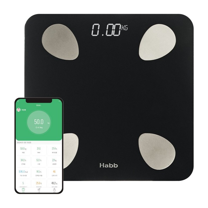 하비비 스마트 블루투스 체지방 디지털 체중계, 스마트 체성분 체중계 CTR-BFS8028, 1개, black