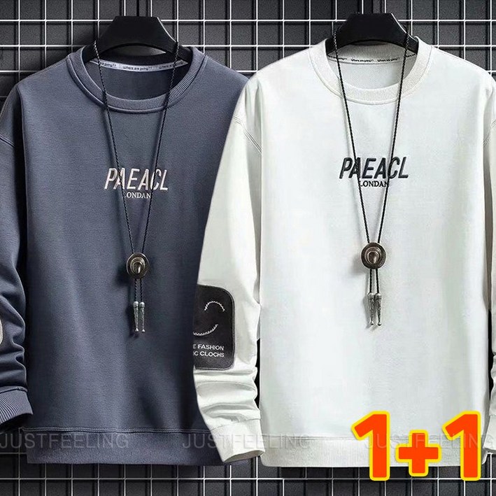 JUSTFEELING 11 와이드 기모 티셔츠 캐주얼가을 겨울  남녀공용 오버핏 맨투맨 긴팔티 상의 D10U