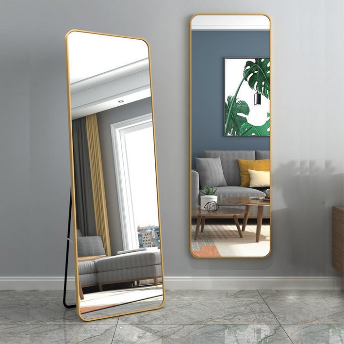 라이몽 둥근코너 스탠드 벽걸이 전신거울, 금색 거울