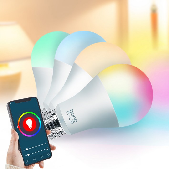 스마트전구 와이파이 블루투스 IOT 조명 색상조절 컬러전구 LED 소켓 밝기조절전구 1680만 컬러 스마트조명 원격제어, 1개