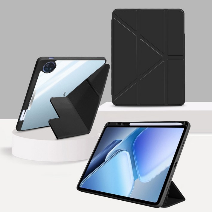 LareinaT 접이식 레노버 태블릿 PC 프로 12.7 케이스 가벼우다 간략하다 샤오신패드 프로 12.7 태블릿 케이스, 블랙, 1개