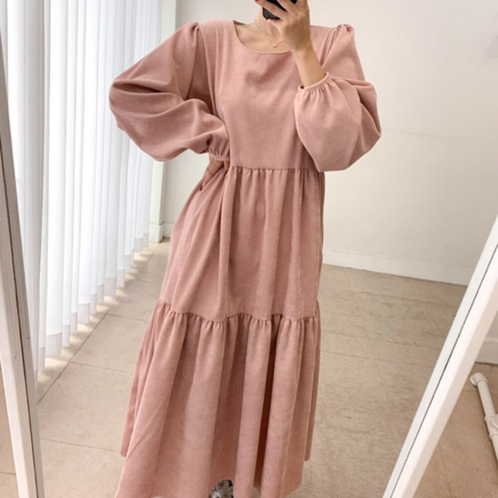 (무배 66-77) 코듀로이 A라인 캉캉 티어드 퍼프소매 롱 원피스 4color