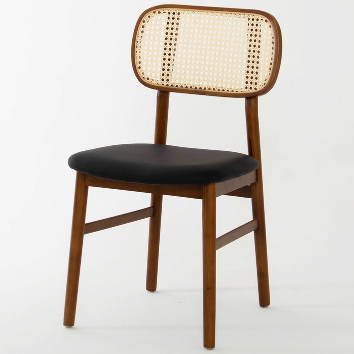 라탄2P 체어 식탁 카페 고무나무 원목 인테리어의자, 월넛_블랙, 2개