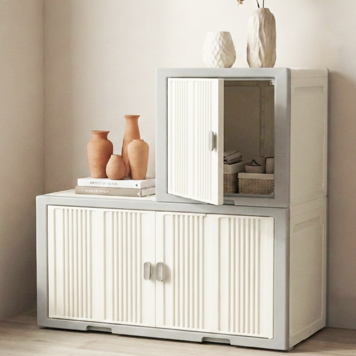 살림생각 다용도 펜트리 폴딩 캐비닛 모듈 리빙박스, 아이보리, 2개