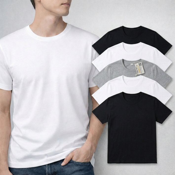 와우코지 5장 면티 혼합구성 30수 무지 라운드 오코텍스 빅사이즈 반팔 티셔츠 남녀공용