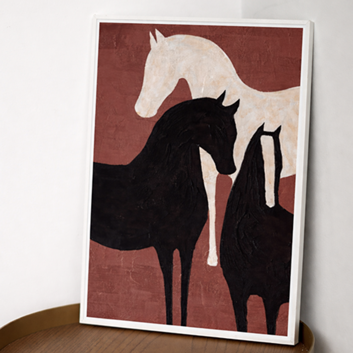 병오년 새해 풍수 인테리어 말 그림 미드센츄리 드로잉 캔버스 액자 개업 집들이 사무실 선물