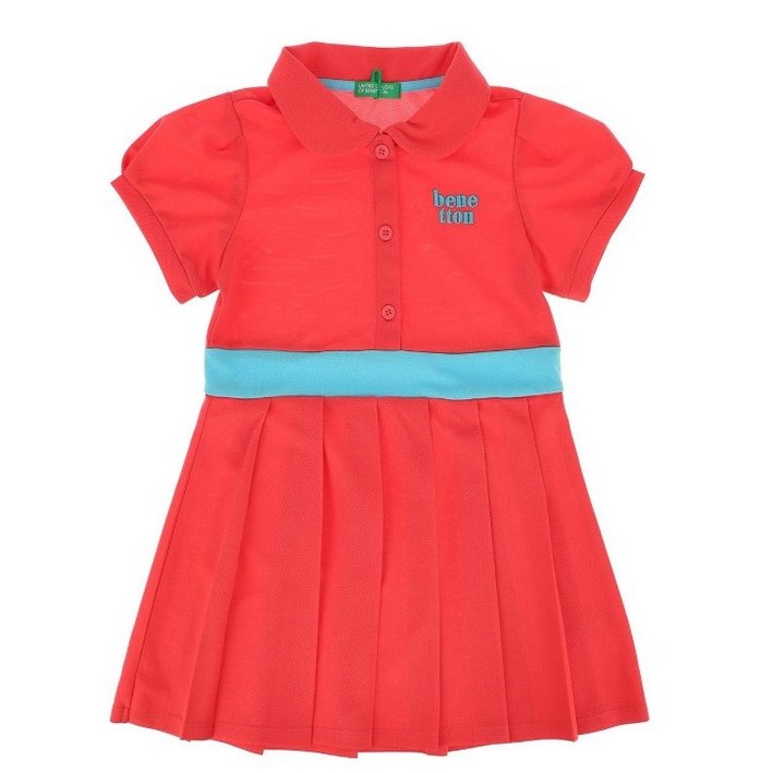 (매장정품) 베네통 키즈 여아 원피스 플리츠 피케 초등학생 반팔 라운드카라 하객룩 데일리 캐주얼 단정 깜찍 어린이날선물
