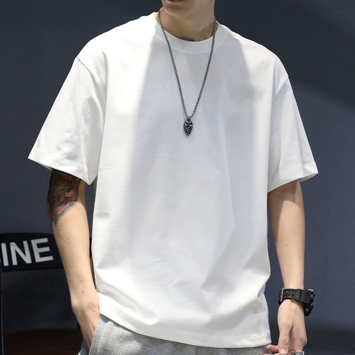 ANYOU 여름 베이직 남성티셔츠 순면 라운드넥 남성반팔