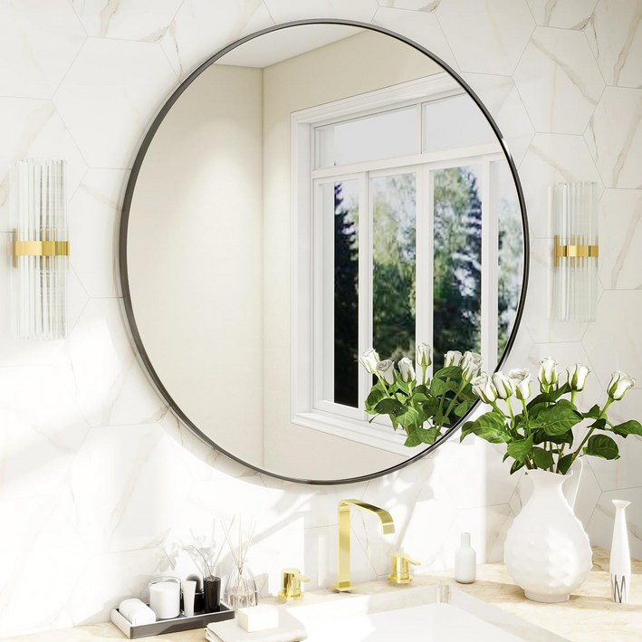 BEAUTYPEAK 벽걸이형 원형 거울610×610 mm, 블랙 BEAUTYPEAK 벽걸이형 원형 거울610×610 mm, 블랙