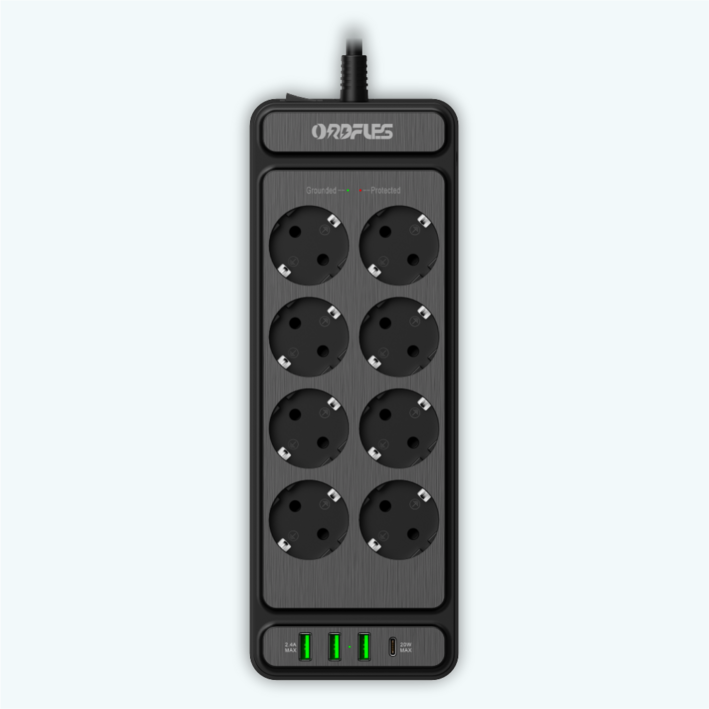 ORDFLES 다기능 USB 멀티탭 4,6,8구 USBC 1,USBA 3, 8AC BLACK, 1개, 2m