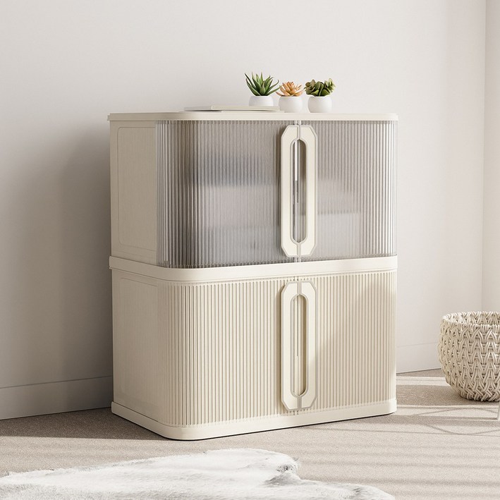 홈비 양문형 슬라이딩 도어 적층형 리빙박스, 1개, 투명