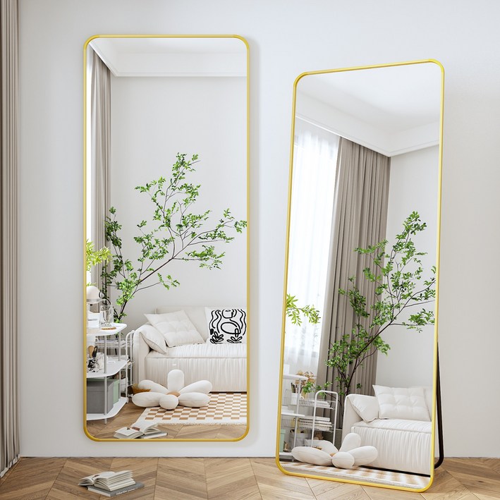 뷰티피크 라운드형 전신거울 3in1 스탠드 벽걸이 거치형 강화안전유리 3801500, 골드