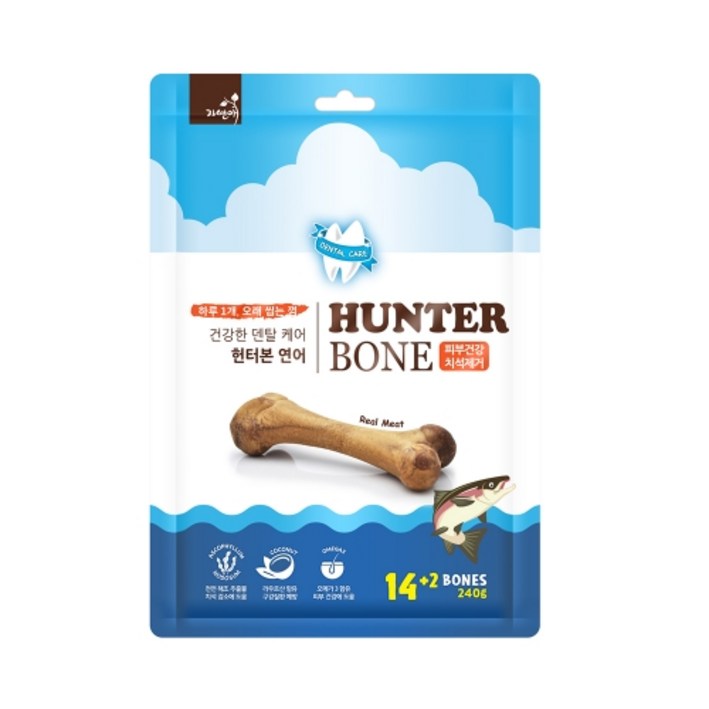 자연애 헌터본 강아지 치석제거 덴탈케어껌 연어 48개