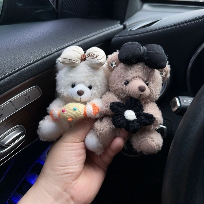 유니아하우스 와이퍼 인형 차량용깜빡이인형 귀여운 곰 베어 자동차 꾸미기, 블랙곰 화이트곰 세트, 1개