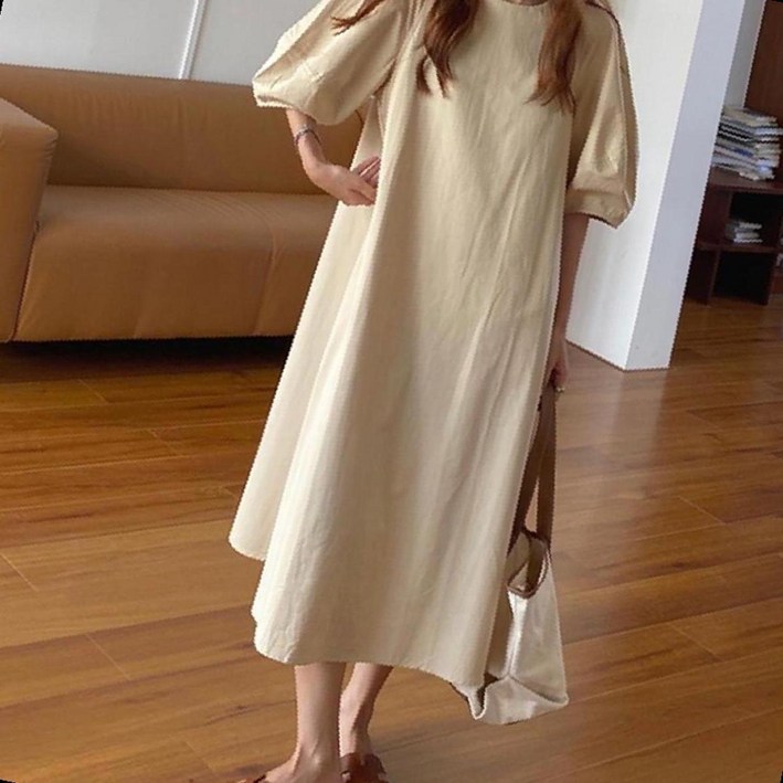 볼륨감 퍼프소매 롱원피스 여성 우아한 데일리 하객룩