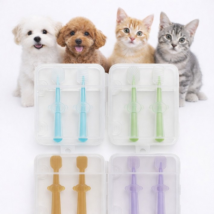 쏠앤쏠 반려동물 실리콘 칫솔+혀클리너 4종 세트