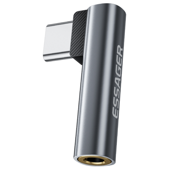 Essager 90도 ㄱ형/L자형 C타입 to 3.5mm AUX 이어폰 변환젠더, 그레이, 1개, 3.15cm