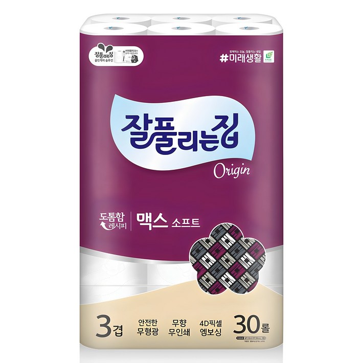 잘풀리는집 맥스소프트 화장지, 30m, 30롤, 1개 잘풀리는집 맥스소프트 화장지, 30m, 30롤, 1개