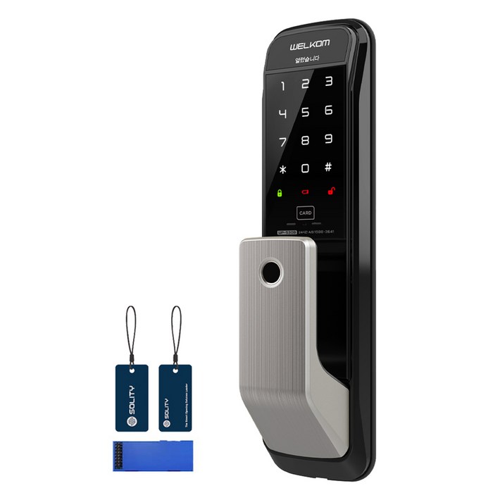 솔리티 웰콤 블루투스팩 무타공 푸시풀 지문인식 디지털손잡이 있음 도어락 WP530B 솔리티 웰콤 블루투스팩 무타공 푸시풀 지문인식 디지털손잡이 있음 도어락 WP530B