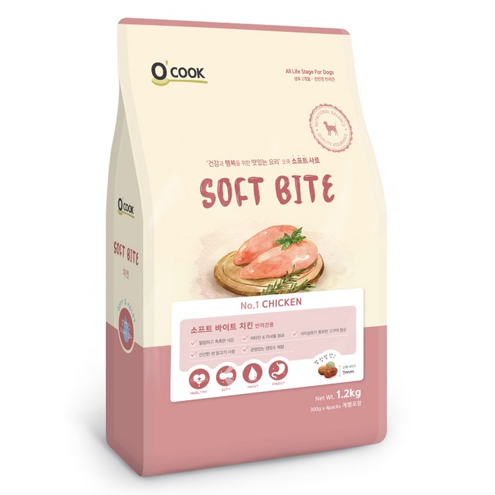OCOOK 전연령용 소프트 바이트 강아지 사료, 닭, 1.2kg, 1개 OCOOK 전연령용 소프트 바이트 강아지 사료, 닭, 1.2kg, 1개