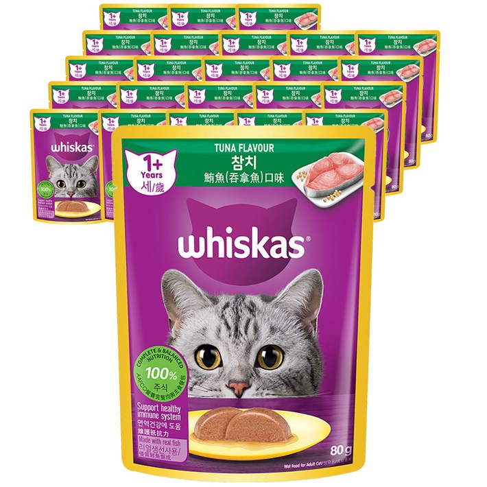 위스카스 어덜트 고양이 습식사료, 참치, 80g, 24개 위스카스 어덜트 고양이 습식사료, 참치, 80g, 24개