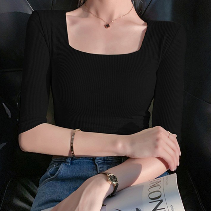 루나걸 여성용 폴랑 스퀘어 골지 티셔츠