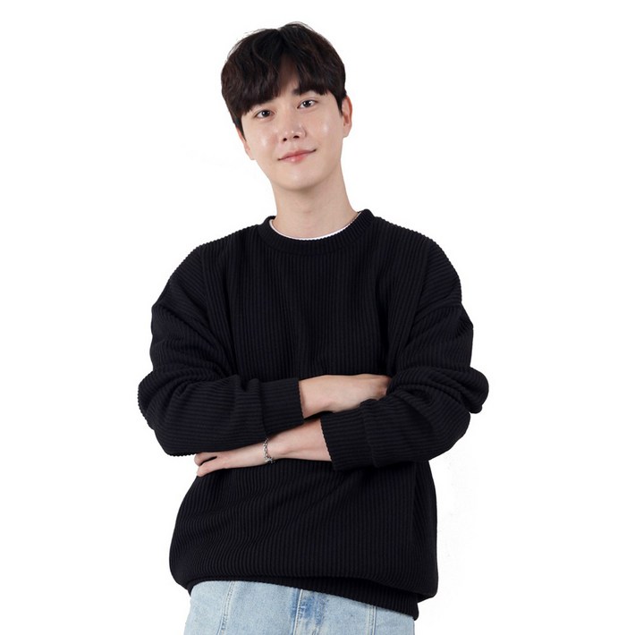 엘엑스티 남성용 오버핏 코듀로이 소프트 라운드 맨투맨 티셔츠