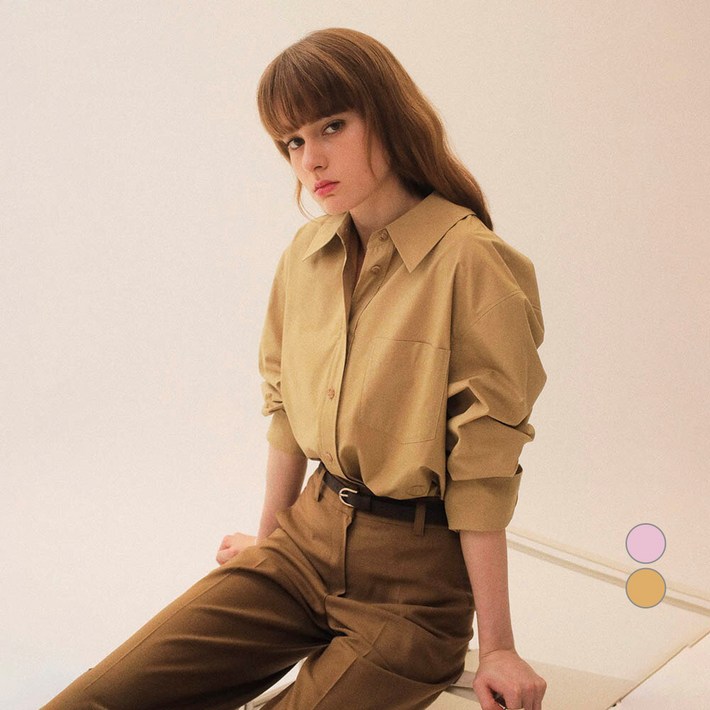 온앤온 여성용 로고자수 포인트 루즈핏 면 셔츠 NEW3AB835