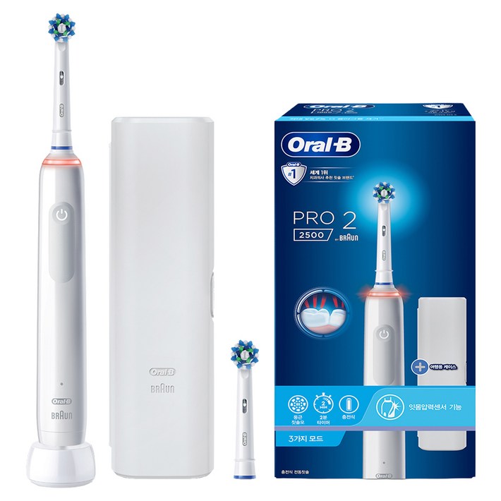 오랄비 정품 프로2500 전동칫솔 + 리필 + 케이스 세트