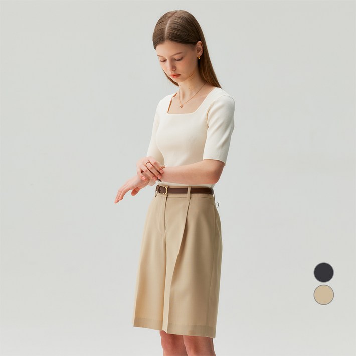 마인드브릿지 여성용 꾸뛰르 원턱 5부 반바지 MZHP3271