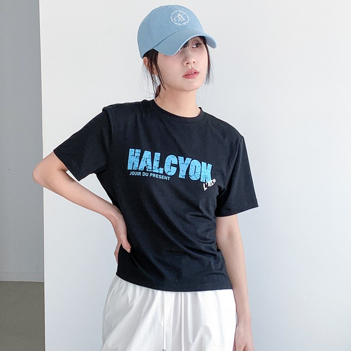 반에이크 여성용 프린트 라운드넥 반팔 티셔츠