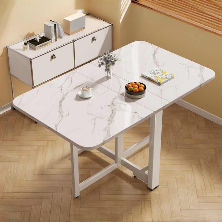 공간활용 접이식 확장형 다용도 식탁 대리석 패턴 식탁 4인용 6인용 CZ02