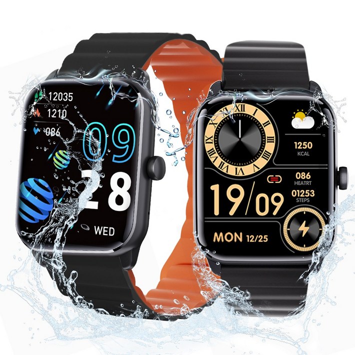 ebeiya 통화가능 스마트워치 대화면 운동측정 알림 확인 가능한, 블루투스, 4.65cm, 블랙오렌지