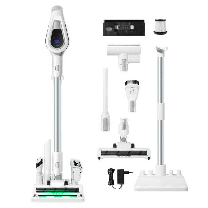비브르 최신형 무선 청소기 흡입력 좋은 거치대 물걸레침구브러쉬 포함, 화이트, V17