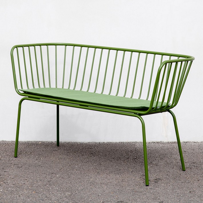 야외벤치 정원 테라스 카페 등받이용 철제 2인용 의자 네로우 벤치, 그린