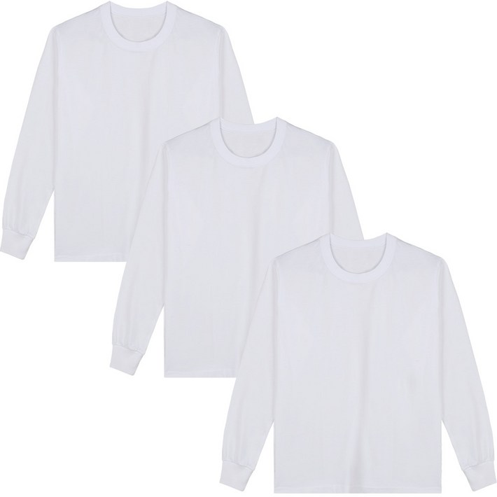 예스플러스 국내산 베이직 고밀도 순면 긴팔면티 3P손목시보리