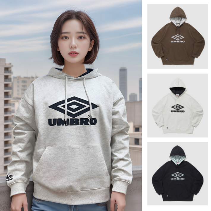 국내매장판 엄브로 남녀공용 긴팔 체크 오버핏 후드티