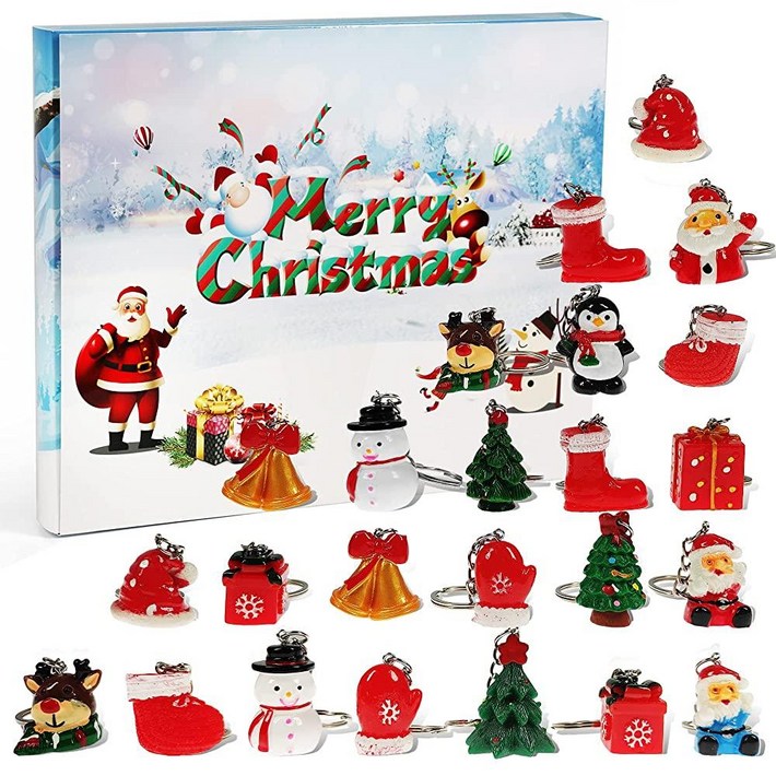 Ogrmar 크리스마스 2022 아동용 어드벤트 캘린더 달력, 홀리데이 카운트다운 캘린더, 24피스 정교하고 사랑스러운 인형 키링, 아동용 크리스마스 테마