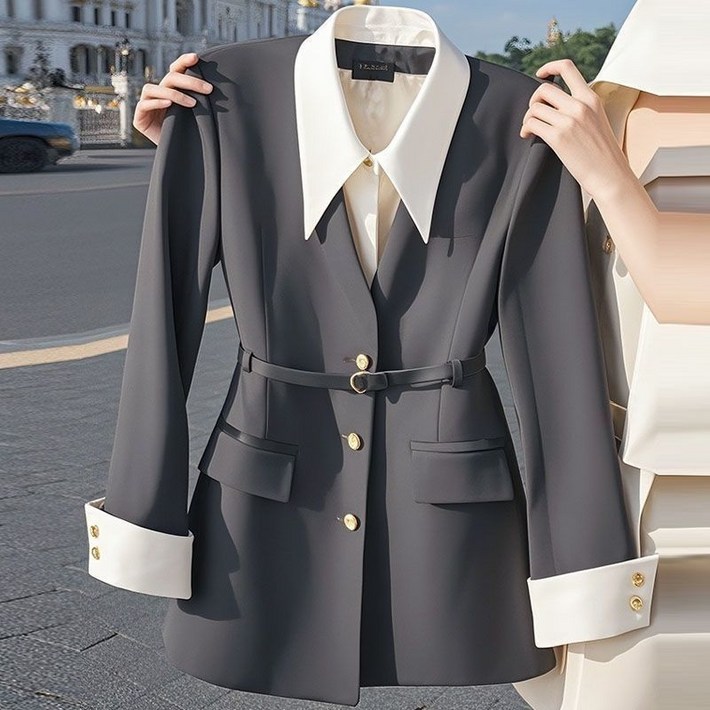 ORZQU 봄 여름 여성 정장 자켓 브이네크라인 정장 코트 트랜드 자켓