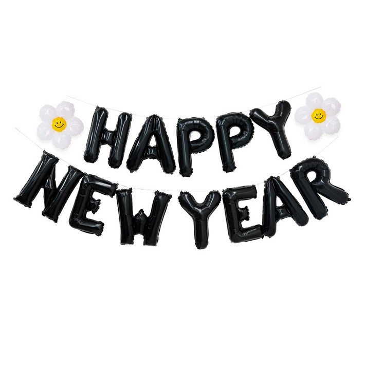 로나파티 은박풍선 HAPPY NEW YEAR 블랙 데이지 꽃풍선 로나파티 은박풍선 HAPPY NEW YEAR 블랙 데이지 꽃풍선